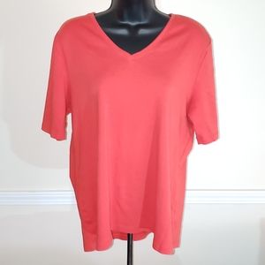 Chico's Red V-Neck T-Shirt, Size 3 (Size L 16)